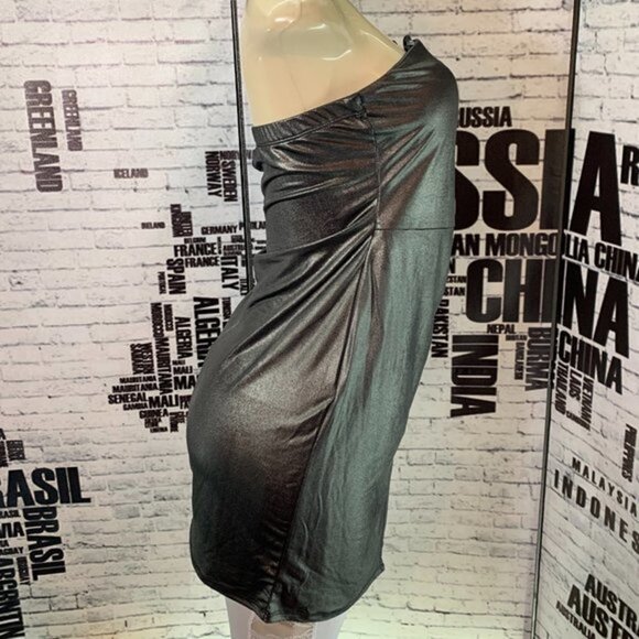 Trixxi Gray Metallic Faux Wrap Strapless Dress - Picture 3 of 6